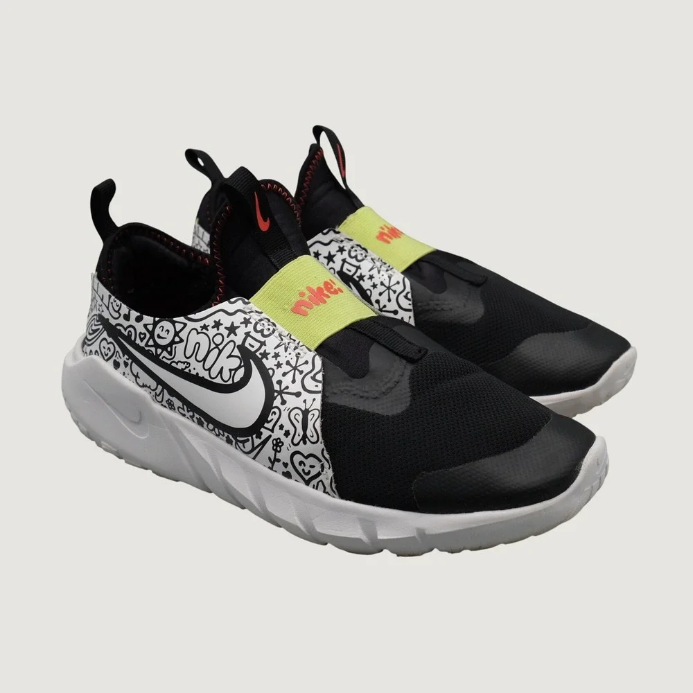 Nike Flex Plus 2 Black White Volt Doodle DV8253-001 6.5Y Women 8 Sneaker